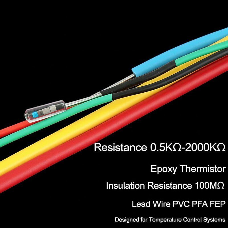 Resistensi 0.5KΩ-2000KΩ Epoxy Thermistor Insulation Resistance 100MΩ Lead Wire PVC PFA FEP Dirancang untuk Sistem Kontrol Suhu